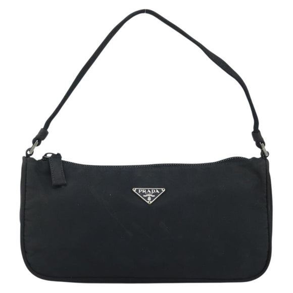 PRADA Accessory Pouch Nylon Black Silver Auth BA11668