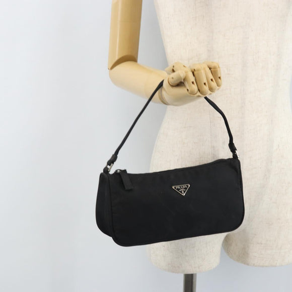 PRADA Accessory Pouch Nylon Black Silver Auth BA11668