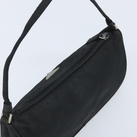 PRADA Accessory Pouch Nylon Black Silver Auth BA11668