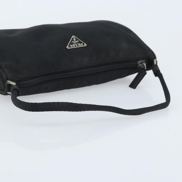 PRADA Accessory Pouch Nylon Black Silver Auth BA11668