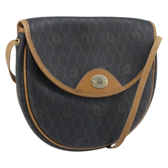 Christian Dior Honeycomb Canvas Shoulder Bag PVC Black Gold Auth BA11669