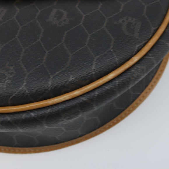 Christian Dior Honeycomb Canvas Shoulder Bag PVC Black Gold Auth BA11669