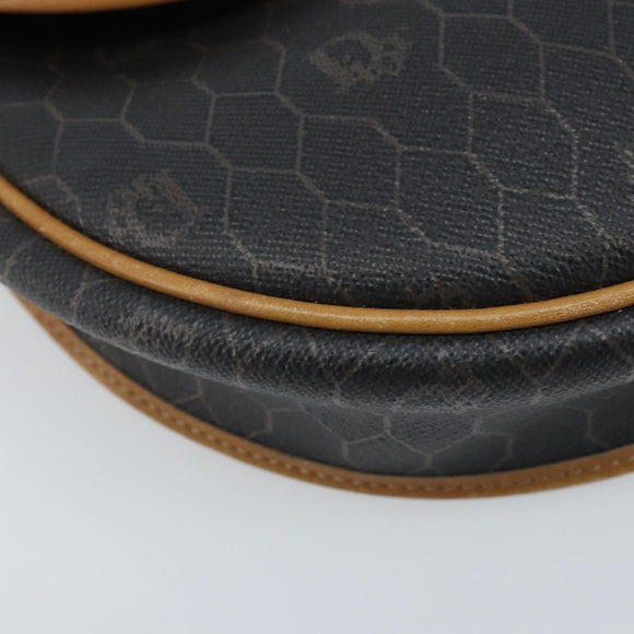 Christian Dior Honeycomb Canvas Shoulder Bag PVC Black Gold Auth BA11669