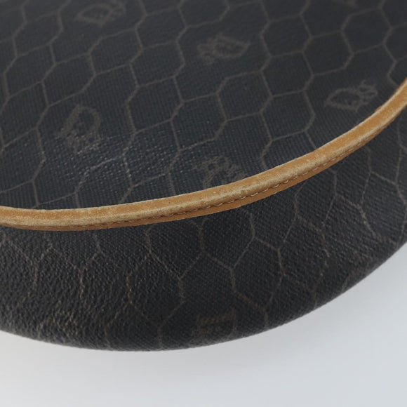 Christian Dior Honeycomb Canvas Shoulder Bag PVC Black Gold Auth BA11669