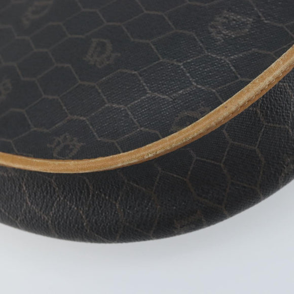 Christian Dior Honeycomb Canvas Shoulder Bag PVC Black Gold Auth BA11669
