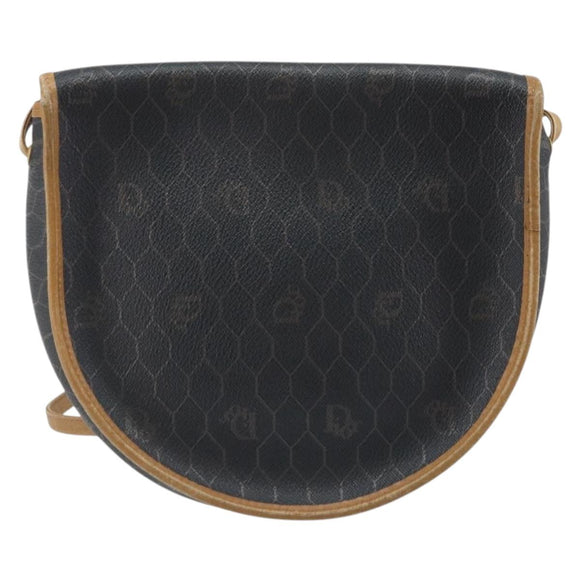Christian Dior Honeycomb Canvas Shoulder Bag PVC Black Gold Auth BA11669