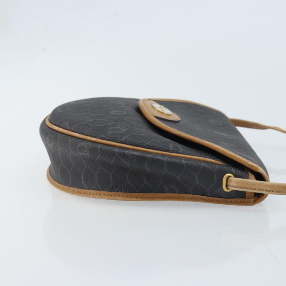 Christian Dior Honeycomb Canvas Shoulder Bag PVC Black Gold Auth BA11669