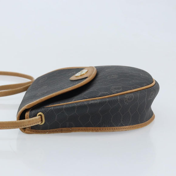 Christian Dior Honeycomb Canvas Shoulder Bag PVC Black Gold Auth BA11669