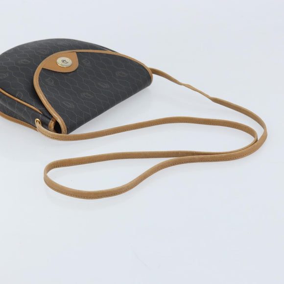 Christian Dior Honeycomb Canvas Shoulder Bag PVC Black Gold Auth BA11669
