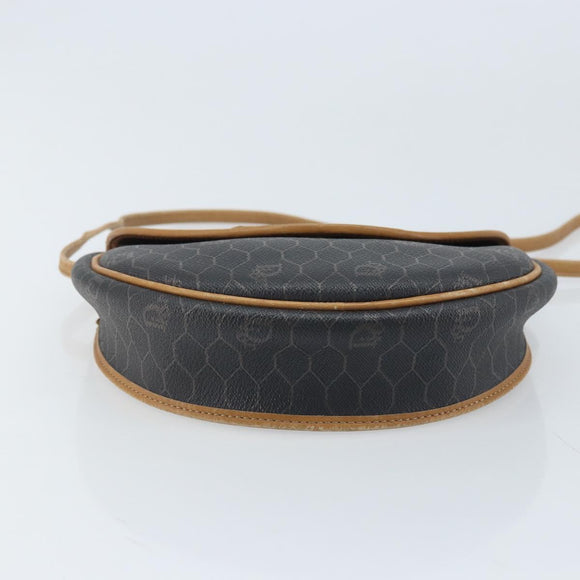 Christian Dior Honeycomb Canvas Shoulder Bag PVC Black Gold Auth BA11669