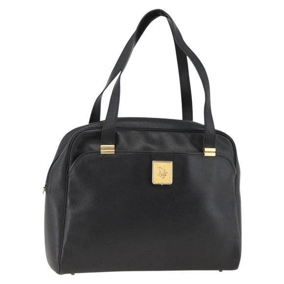 Christian Dior Hand Bag Leather Black Gold Auth BA11678