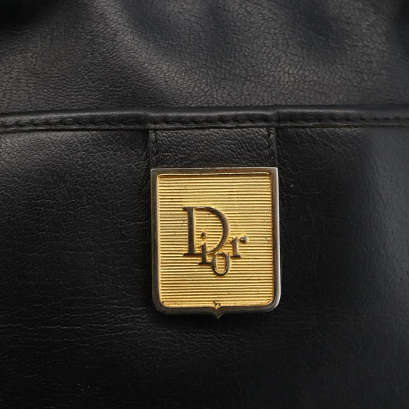 Christian Dior Hand Bag Leather Black Gold Auth BA11678