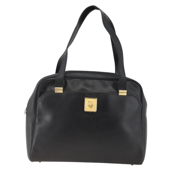 Christian Dior Hand Bag Leather Black Gold Auth BA11678