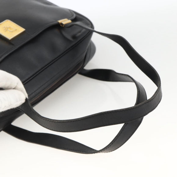 Christian Dior Hand Bag Leather Black Gold Auth BA11678