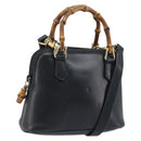 GUCCI Bamboo Hand Bag Leather 2way Black Gold 007 2865 0231 Auth BA11694-1