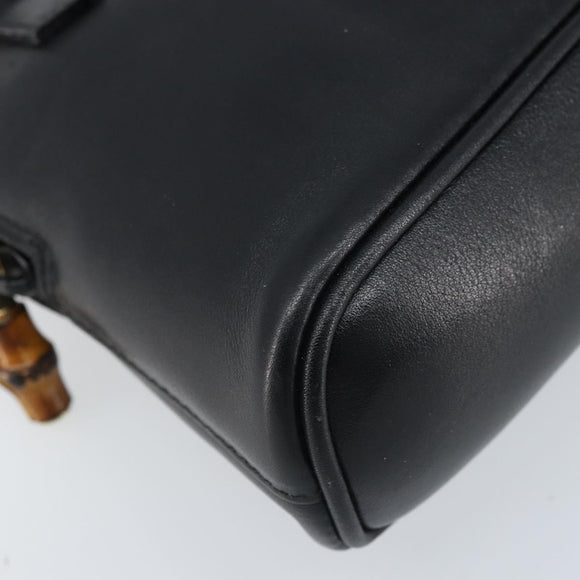 GUCCI Bamboo Hand Bag Leather 2way Black Gold 007 2865 0231 Auth BA11694