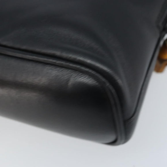 GUCCI Bamboo Hand Bag Leather 2way Black Gold 007 2865 0231 Auth BA11694