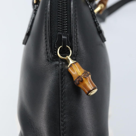 GUCCI Bamboo Hand Bag Leather 2way Black Gold 007 2865 0231 Auth BA11694
