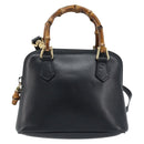 GUCCI Bamboo Hand Bag Leather 2way Black Gold 007 2865 0231 Auth BA11694-2