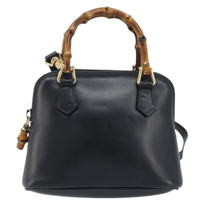 GUCCI Bamboo Hand Bag Leather 2way Black Gold 007 2865 0231 Auth BA11694 - 0