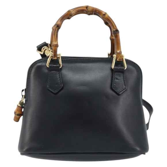 GUCCI Bamboo Hand Bag Leather 2way Black Gold 007 2865 0231 Auth BA11694
