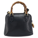 GUCCI Bamboo Hand Bag Leather 2way Black Gold 007 2865 0231 Auth BA11694-3