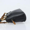 GUCCI Bamboo Hand Bag Leather 2way Black Gold 007 2865 0231 Auth BA11694-5