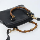 GUCCI Bamboo Hand Bag Leather 2way Black Gold 007 2865 0231 Auth BA11694-6