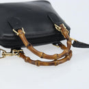 GUCCI Bamboo Hand Bag Leather 2way Black Gold 007 2865 0231 Auth BA11694-7
