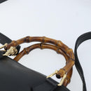 GUCCI Bamboo Hand Bag Leather 2way Black Gold 007 2865 0231 Auth BA11694-8