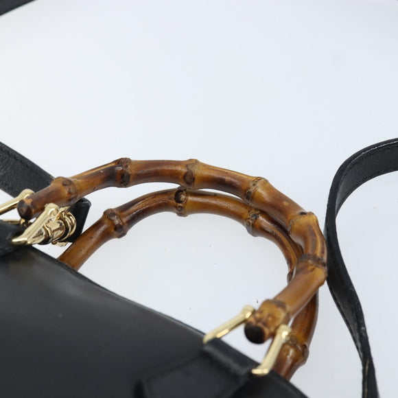 GUCCI Bamboo Hand Bag Leather 2way Black Gold 007 2865 0231 Auth BA11694