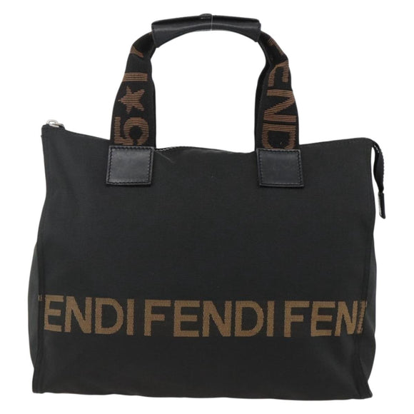 FENDI Hand Bag Canvas Black Silver Auth BA11699