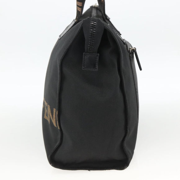 FENDI Hand Bag Canvas Black Silver Auth BA11699