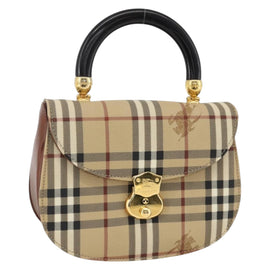 Burberrys Nova Check Hand Bag PVC Beige Gold Auth BA11702