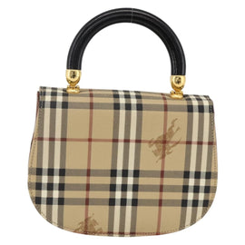 Burberrys Nova Check Hand Bag PVC Beige Gold Auth BA11702 - 0