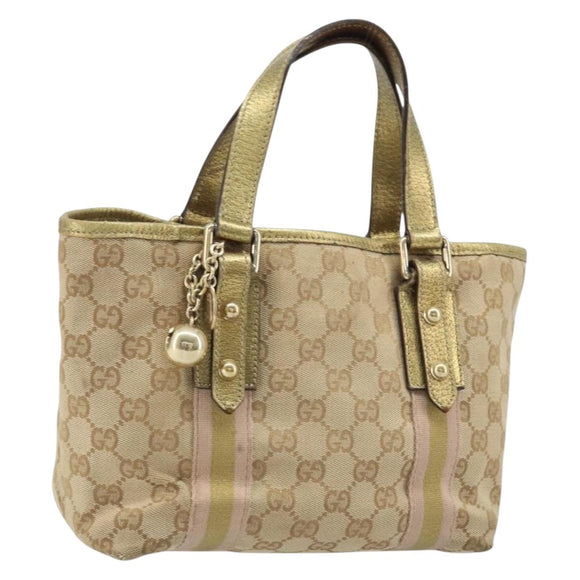 GUCCI GG Canvas Sherry Line Hand Bag Beige Gold 139261 Auth BA11705