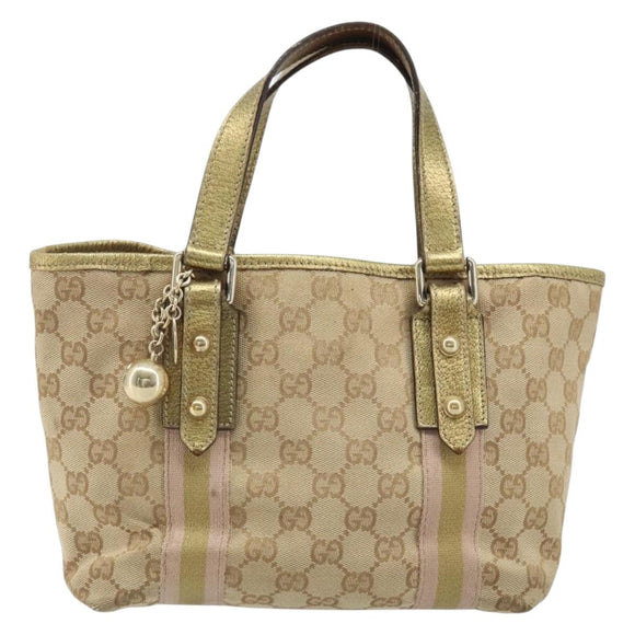 GUCCI GG Canvas Sherry Line Hand Bag Beige Gold 139261 Auth BA11705