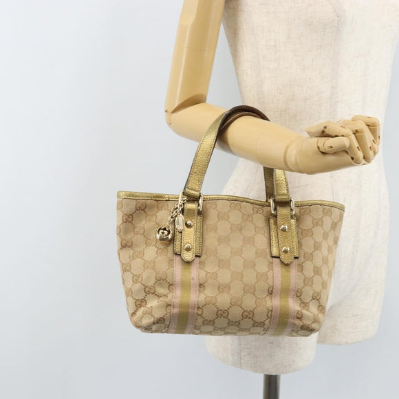 GUCCI GG Canvas Sherry Line Hand Bag Beige Gold 139261 Auth BA11705