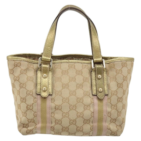 GUCCI GG Canvas Sherry Line Hand Bag Beige Gold 139261 Auth BA11705