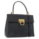 Salvatore Ferragamo Gancini Hand Bag Leather 2way Black Gold Auth BA11707-1