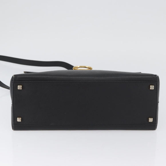 Salvatore Ferragamo Gancini Hand Bag Leather 2way Black Gold Auth BA11707