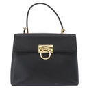 Salvatore Ferragamo Gancini Hand Bag Leather 2way Black Gold Auth BA11707-2