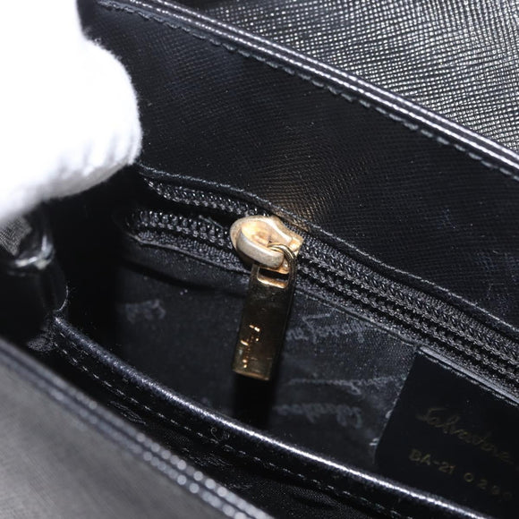Salvatore Ferragamo Gancini Hand Bag Leather 2way Black Gold Auth BA11707