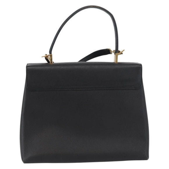 Salvatore Ferragamo Gancini Hand Bag Leather 2way Black Gold Auth BA11707
