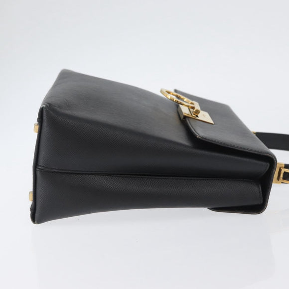 Salvatore Ferragamo Gancini Hand Bag Leather 2way Black Gold Auth BA11707