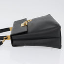 Salvatore Ferragamo Gancini Hand Bag Leather 2way Black Gold Auth BA11707-5