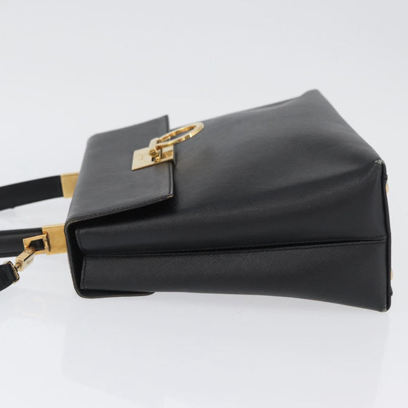 Salvatore Ferragamo Gancini Hand Bag Leather 2way Black Gold Auth BA11707