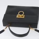 Salvatore Ferragamo Gancini Hand Bag Leather 2way Black Gold Auth BA11707-6