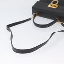 Salvatore Ferragamo Gancini Hand Bag Leather 2way Black Gold Auth BA11707-9