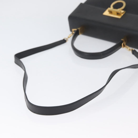Salvatore Ferragamo Gancini Hand Bag Leather 2way Black Gold Auth BA11707